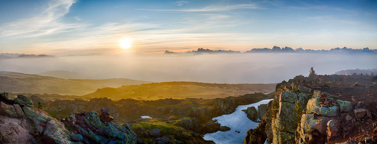 horn, sonnenaufgang, nebel, frühing, ritten, barbian, berge, schutzhaus, fotografie, panorama